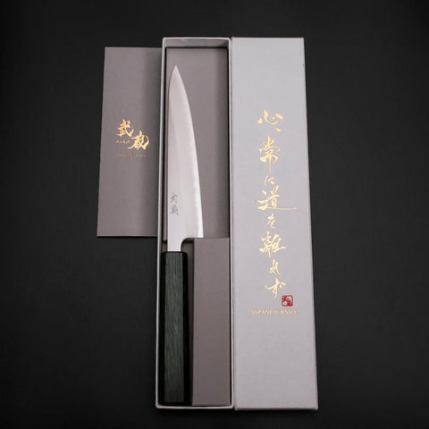 Petty Stainless Clad White Steel #1 Polished Green Urushi Handle 150mm