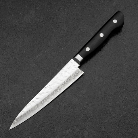 Petty VG-10 Mirror Tsuchime Damascus Western Black Handle 135mm