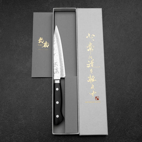 Petty VG-10 Mirror Tsuchime Damascus Western Black Handle 135mm