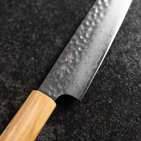 Petty VG-10 Tsuchime Damascus Olive Handle 150mm