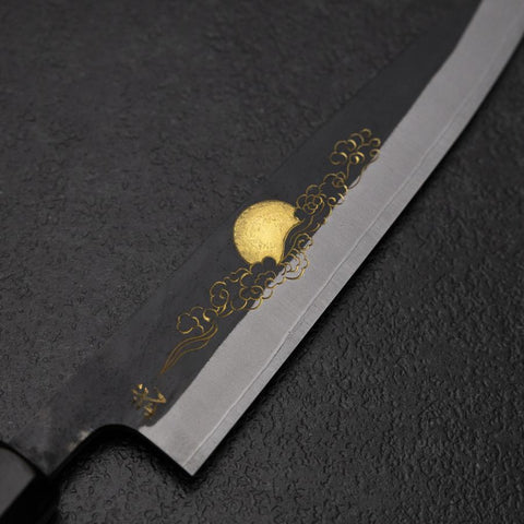 Petty White Steel #2 Stainless Clad Kurouchi Chokin Auspicious Cloud-Sun Buffalo Ebony Handle 150mm