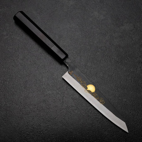 Petty White Steel #2 Stainless Clad Kurouchi Chokin Auspicious Cloud-Sun Buffalo Ebony Handle 150mm