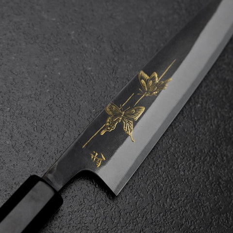 Petty White Steel #2 Stainless Clad Kurouchi Chokin Butterfly Buffalo Ebony Handle 150mm