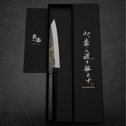Petty White Steel #2 Stainless Clad Kurouchi Chokin Butterfly Buffalo Ebony Handle 150mm