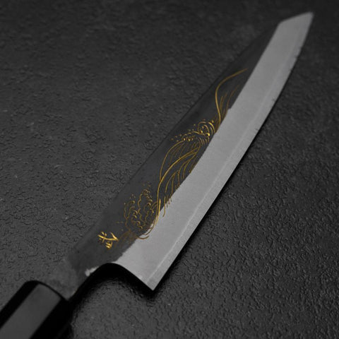 Petty White Steel #2 Stainless Clad Kurouchi Chokin Nami Buffalo Ebony Handle 150mm