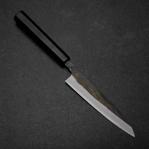 Petty White Steel #2 Stainless Clad Kurouchi Chokin Nami Buffalo Ebony Handle 150mm