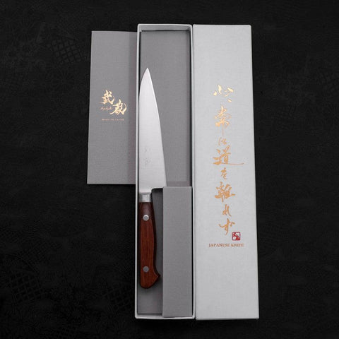 Petty knife AUS-8 Polished Western Brown Handle 130mm