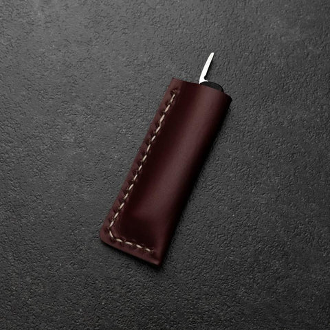 Pocket Knife VG-10 Black Persimmon Outdoor Knife 60mm with Wine-Red Leather Sheath