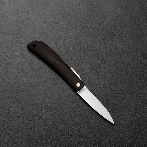 Pocket Knife VG-10 Black Persimmon Outdoor Knife 60mm with Wine-Red Leather Sheath