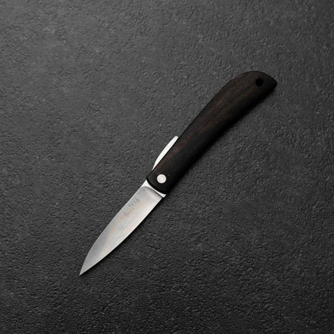 Pocket Knife VG-10 Black Persimmon Outdoor Knife 60mm with Wine-Red Leather Sheath