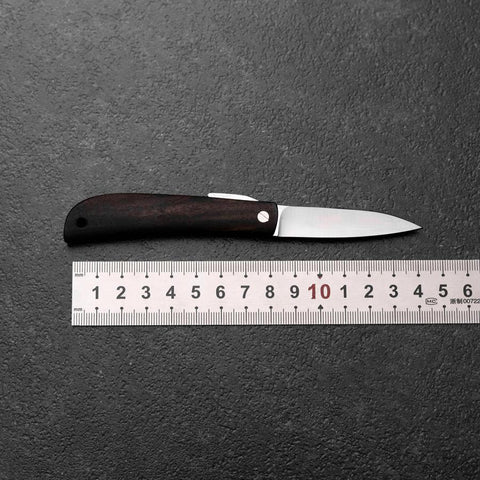 Pocket Knife VG-10 Black Persimmon Outdoor Knife 60mm with Wine-Red Leather Sheath