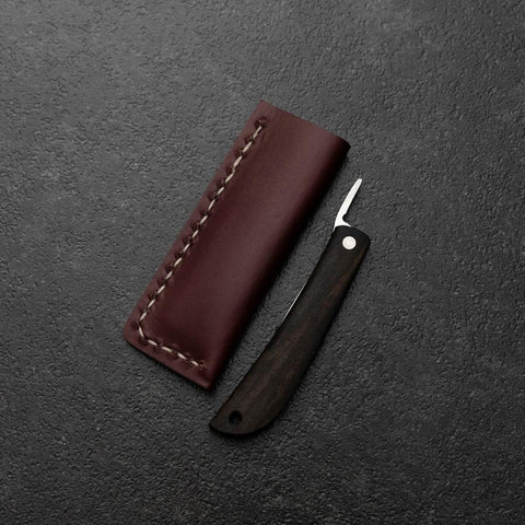 Pocket Knife VG-10 Black Persimmon Outdoor Knife 60mm with Wine-Red Leather Sheath