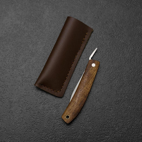 Pocket Knife VG-10 Hawaiian Koa Outdoor Knife 55mm with Leather Sheath