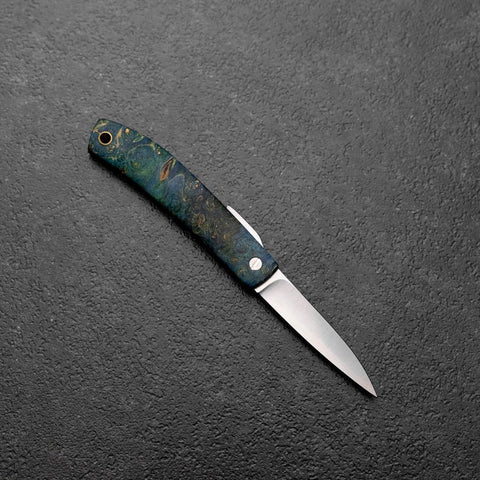 Pocket Knife VG-10 Stabilized Wood Outdoor Knife 60mm with Leather Sheath