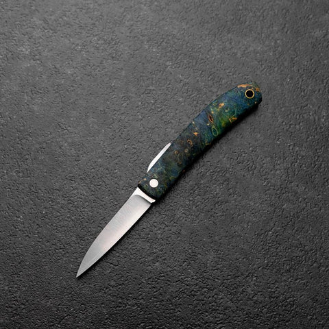 Pocket Knife VG-10 Stabilized Wood Outdoor Knife 60mm with Leather Sheath