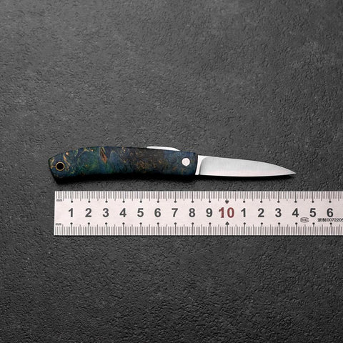 Pocket Knife VG-10 Stabilized Wood Outdoor Knife 60mm with Leather Sheath