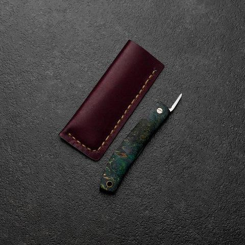 Pocket Knife VG-10 Stabilized Wood Outdoor Knife 60mm with Leather Sheath