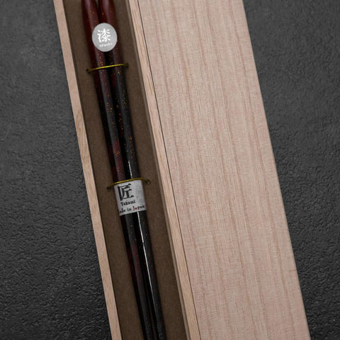 Rokkaku Akira (hexagon) Lacquered Wooden Chopsticks 215mm Red with Paulownia Wooden Box