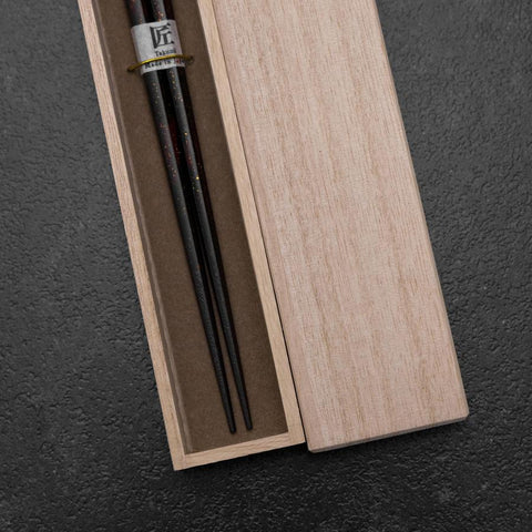 Rokkaku Akira (hexagon) Lacquered Wooden Chopsticks 235mm Black with Paulownia Wooden Box