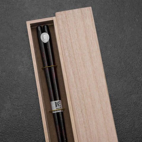 Rokkaku Akira (hexagon) Lacquered Wooden Chopsticks 235mm Black with Paulownia Wooden Box