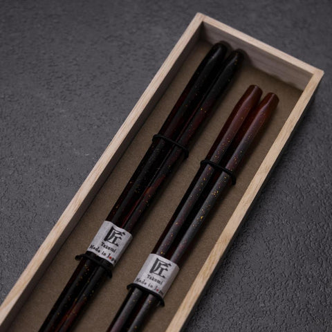 Rokkaku Akira (hexagon) Lacquered Wooden Chopsticks Set 215mm Red and 235mm Black with Paulownia Wooden Box