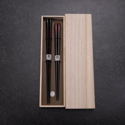 Rokkaku Akira (hexagon) Lacquered Wooden Chopsticks Set 215mm Red and 235mm Black with Paulownia Wooden Box