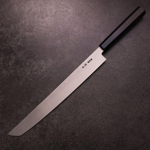 Sakimaru Takohiki White Steel #2 Moon-Fuji Water Honyaki Buffalo Ebony Handle 270mm with Magnolia Sheath