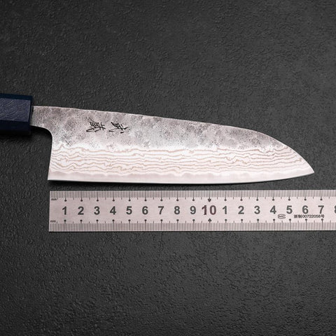 Santoku 440C Nashiji Damascus Blue Urushi Handle 165mm