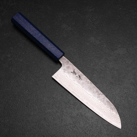 Santoku 440C Nashiji Damascus Blue Urushi Handle 165mm