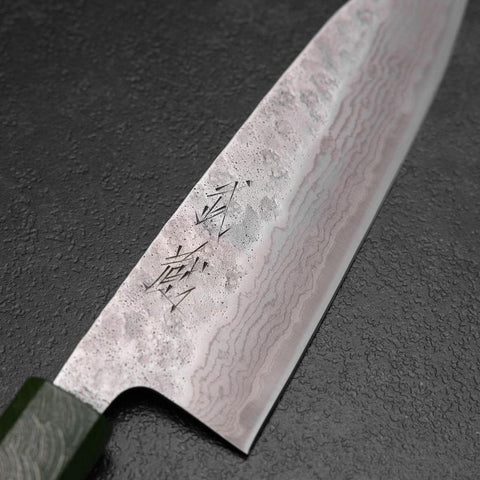 Santoku 440C Nashiji Damascus Green Urushi Handle 165mm