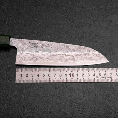Santoku 440C Nashiji Damascus Green Urushi Handle 165mm