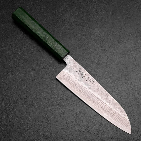 Santoku 440C Nashiji Damascus Green Urushi Handle 165mm