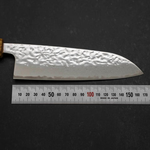 Santoku AUS-10 Mirror Tsuchime Damascus Yaki Urushi Handle 165mm
