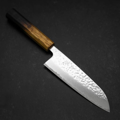 Santoku AUS-10 Mirror Tsuchime Damascus Yaki Urushi Handle 165mm