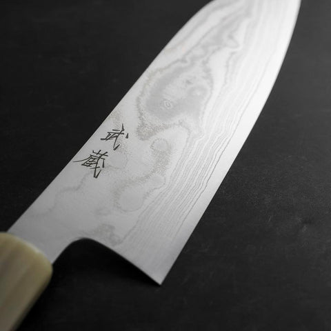 Santoku AUS-10 Nickel Damascus Buffalo Turquoise Handle 170mm