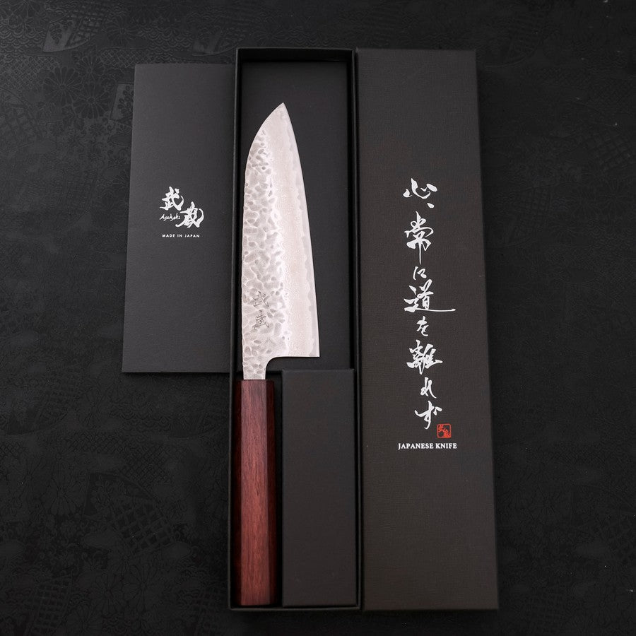 Santoku AUS-10 Tsuchime Damasco Mango Urushi Morado 165 mm