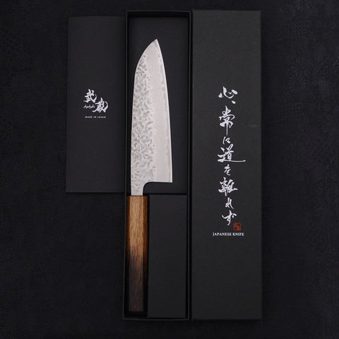 Santoku AUS-10 Tsuchime Damascus Yaki Urushi Handle 165mm