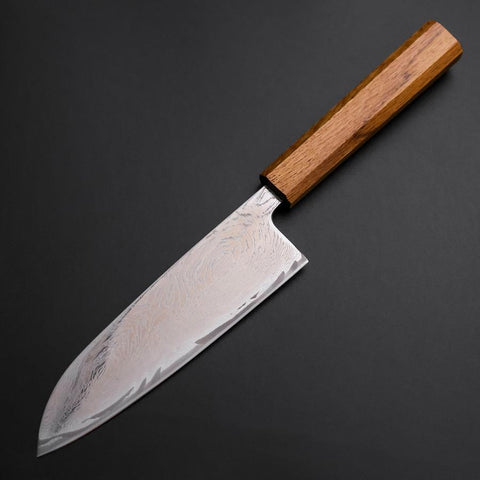Santoku AUS-10 Wave Nickel Damascus Oak Handle 165mm