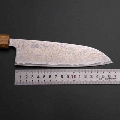 Santoku AUS-10 Wave Nickel Damascus Oak Handle 165mm