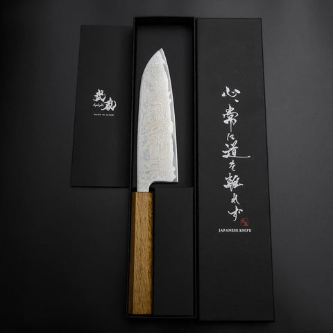Santoku AUS-10 Wave Nickel Damascus Oak Handle 165mm