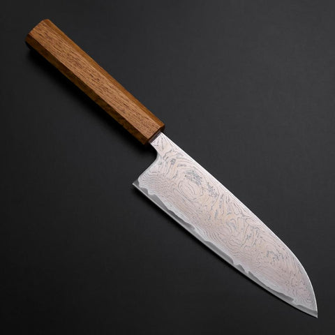 Santoku AUS-10 Wave Nickel Damascus Oak Handle 165mm