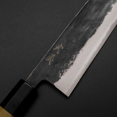 Santoku Blue Steel #1 Kurouchi Buffalo Magnolia Handle 165mm