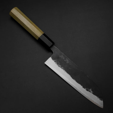 Santoku Blue Steel #1 Kurouchi Buffalo Magnolia Handle 165mm