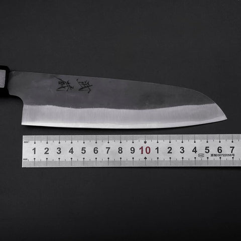 Santoku Blue Steel #1 Stainless Clad Kurouchi Dark Blue Urushi Handle 170mm