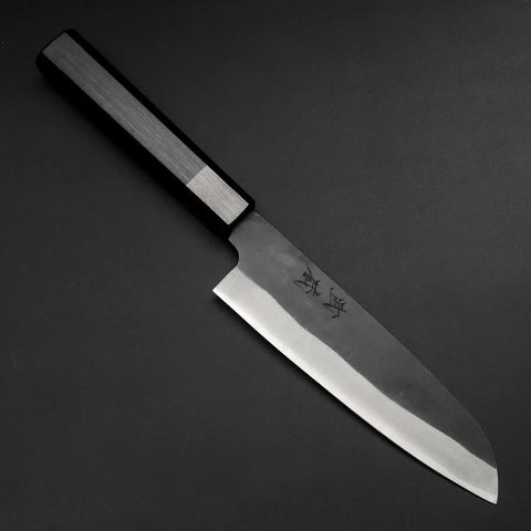 Santoku Blue Steel #1 Stainless Clad Kurouchi Dark Blue Urushi Handle 170mm