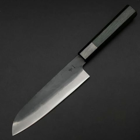 Santoku Blue Steel #1 Stainless Clad Kurouchi Green Urushi Handle 170mm