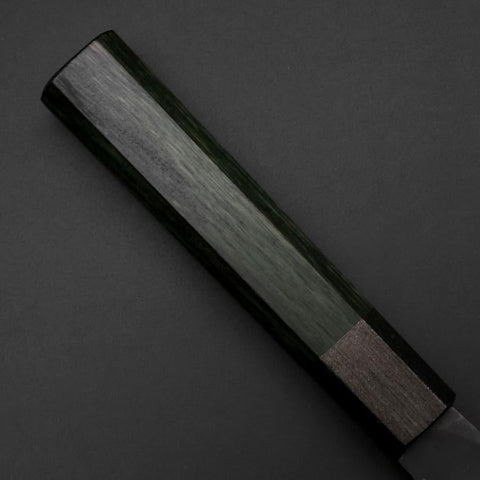 Santoku Blue Steel #1 Stainless Clad Kurouchi Green Urushi Handle 170mm