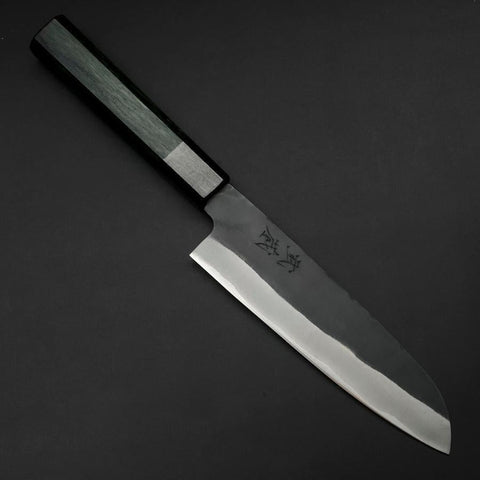 Santoku Blue Steel #1 Stainless Clad Kurouchi Green Urushi Handle 170mm