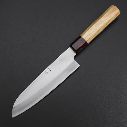 Santoku Blue Steel #1 Stainless Clad Polished Zelkova Handle 165mm