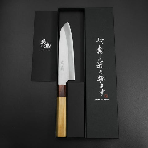 Santoku Blue Steel #1 Stainless Clad Polished Zelkova Handle 165mm